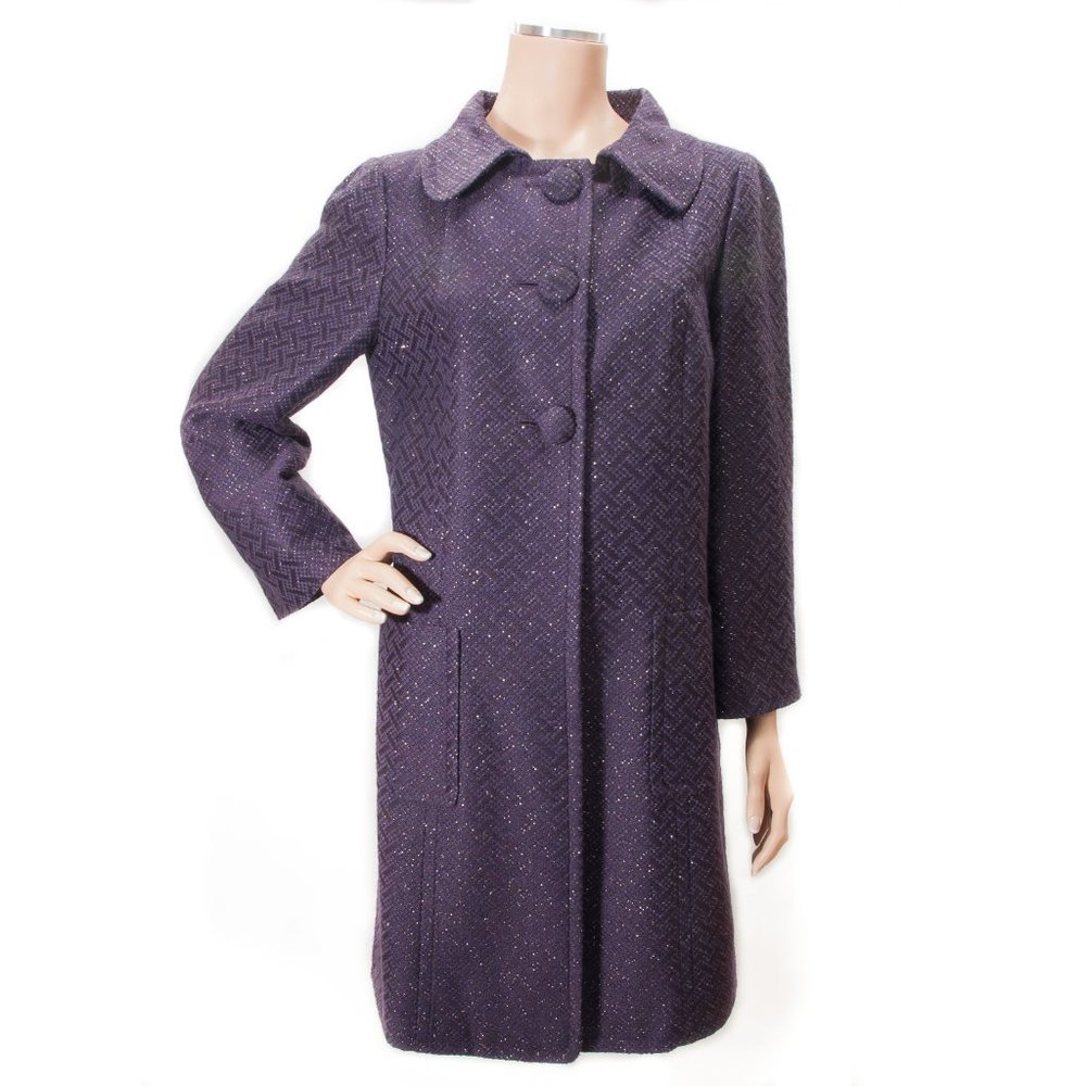 W by WORTH Shimmery Deep Purple Tweed Duster Coat